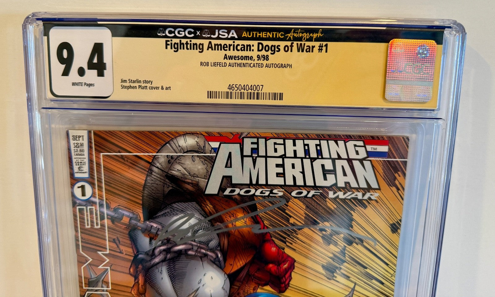 1998 Fighting American Dogs Of War #1 Rob Liefeld Signed Auto JSA CGC 9.42