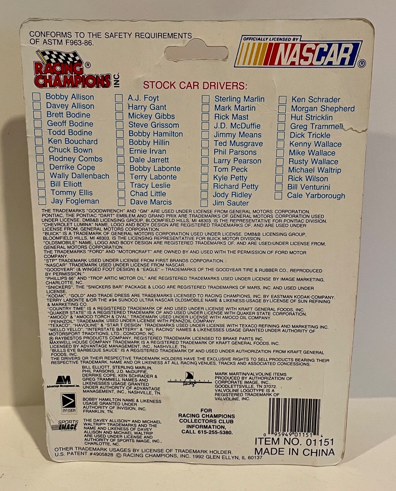 1992 Bill Elliott Amoco NASCAR #11 Signed Auto 1/64 Diecast Car W/ COA2