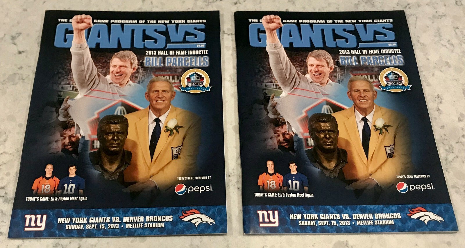 (2) 2013 New York Giants Denver Broncos Peyton Manning 2 TD's Program LOT of 21