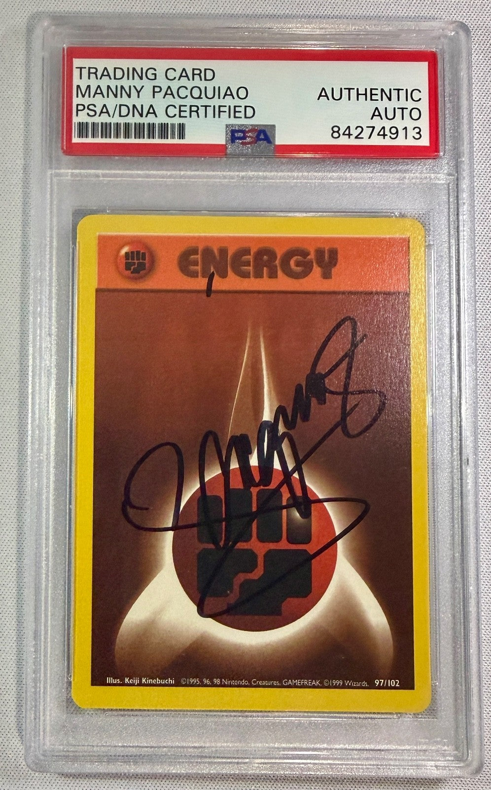 1999 Pokemon Base Set Fighting Energy Manny Pacquiao Signed Auto Card 97 PSA DNA0