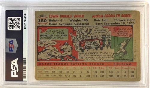 1956 Topps Duke Snider Brooklyn Dodgers Signed Auto Card #150 PSA DNA1