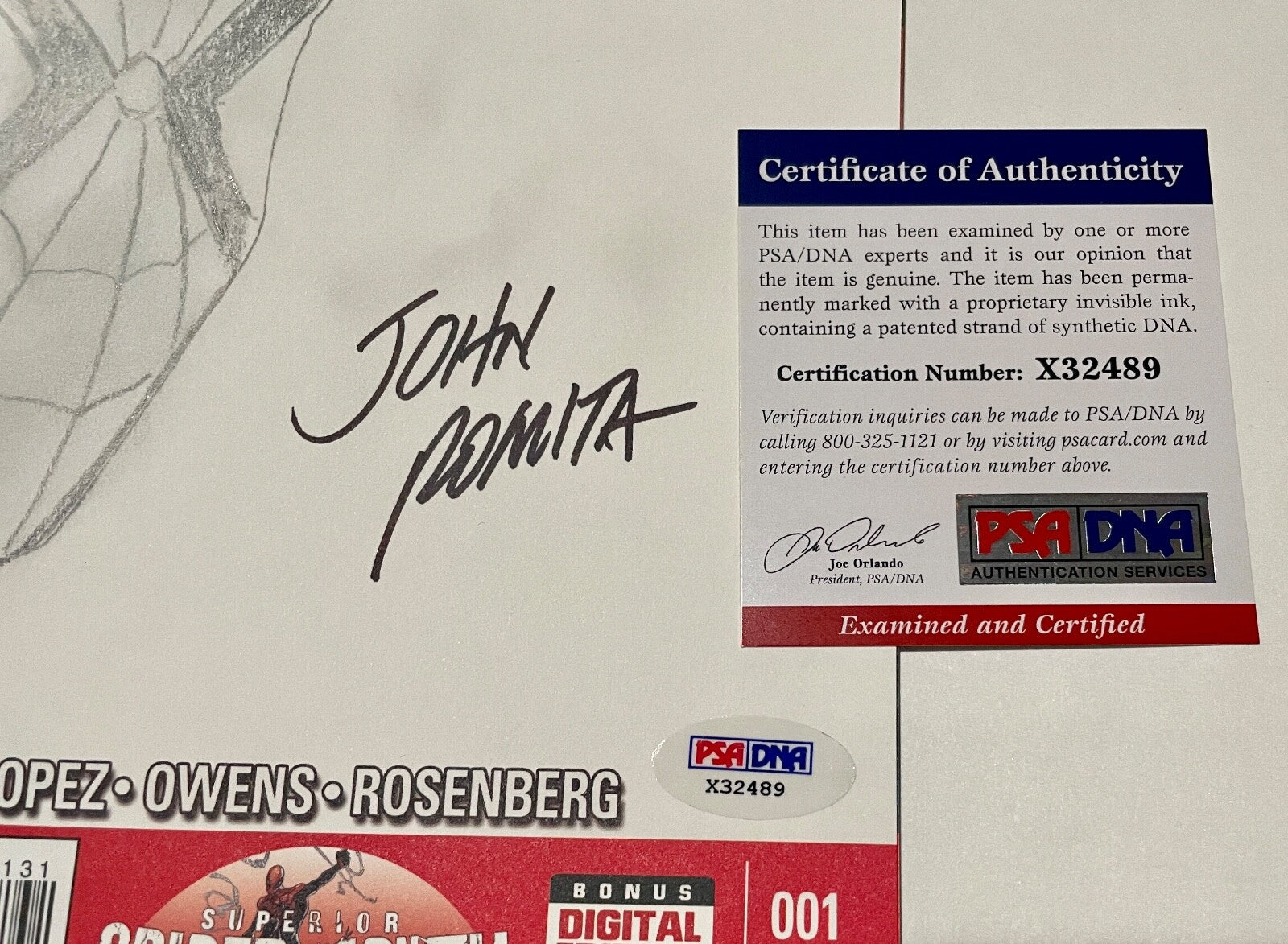 John Romita Signed Superior Spiderman #1 Marvel Original Art Sketch PSA/DNA COA1