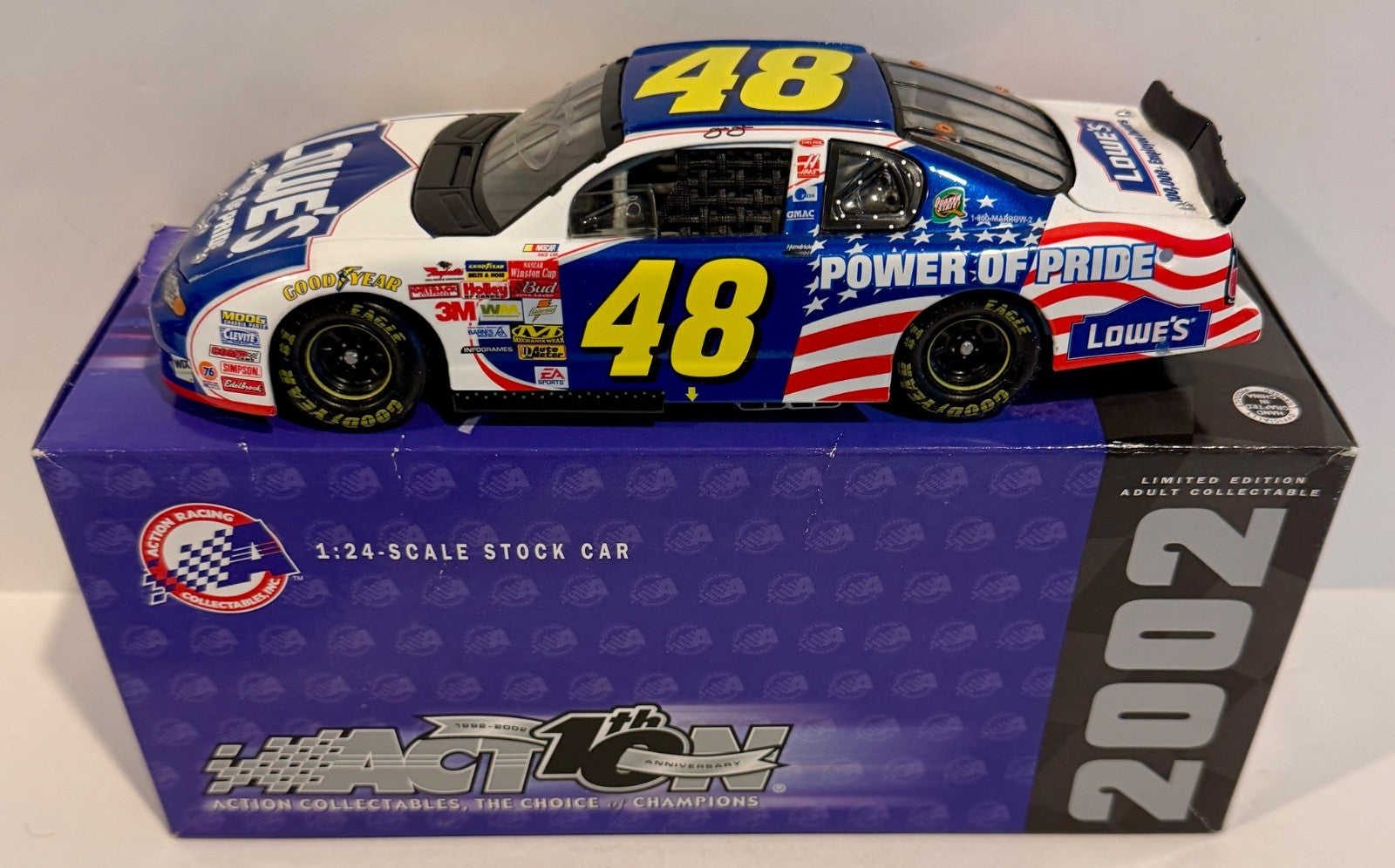 2002 Jimmie Johnson Lowes Power Of Pride Signed Auto 1/24 Diecast Car W/ COA0