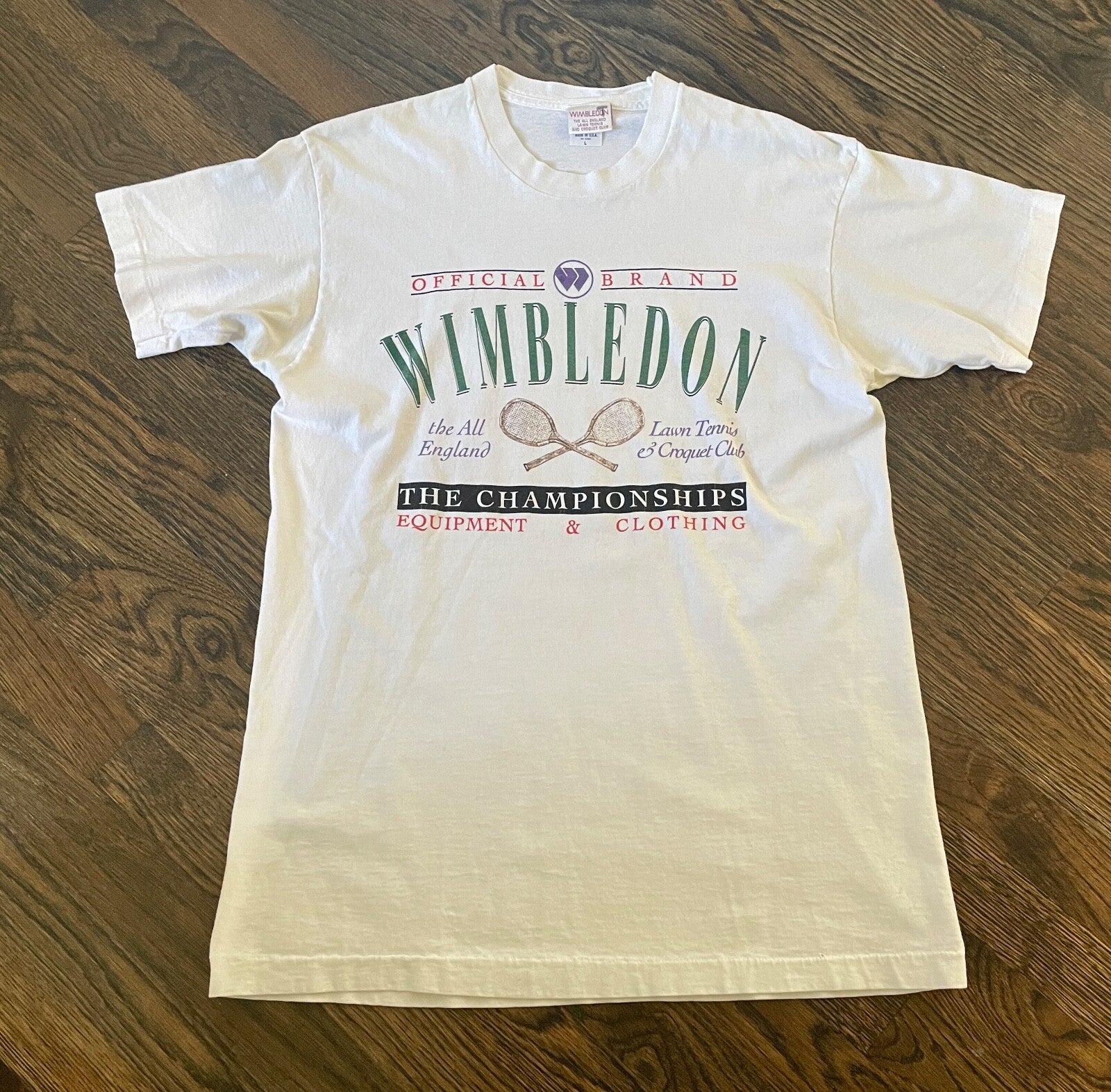 1980 1990's VINTAGE Retro Original Official Wimbledon Tennis Club L T-Shirt RARE0