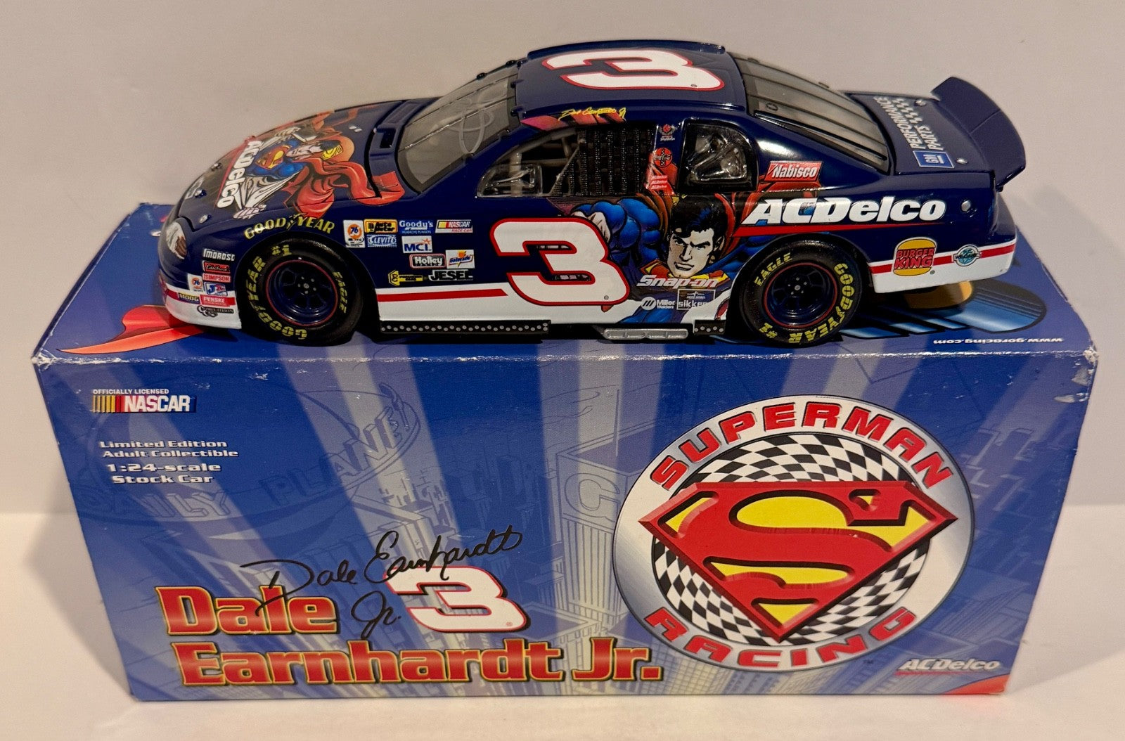 1999 Dale Earnhardt Jr. Superman AC Delco Signed Auto 1/24 Diecast Car W/ COA0