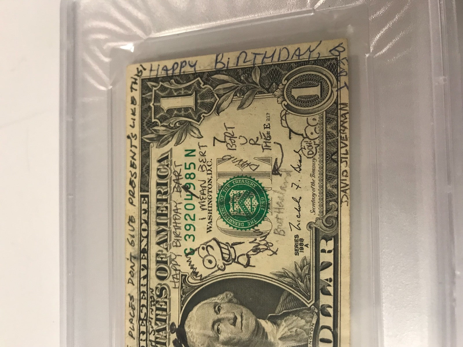 David Silverman Wes Archer Simpsons Multi Sketch & Signed Dollar Bill PSA/DNA 3