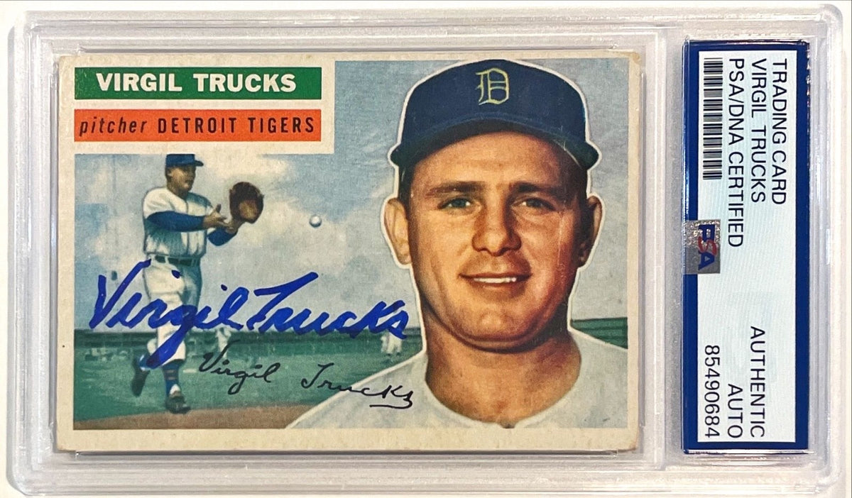 1956 Topps Virgil Trucks Detroit Tigers Signed Auto Card #117 PSA DNA0