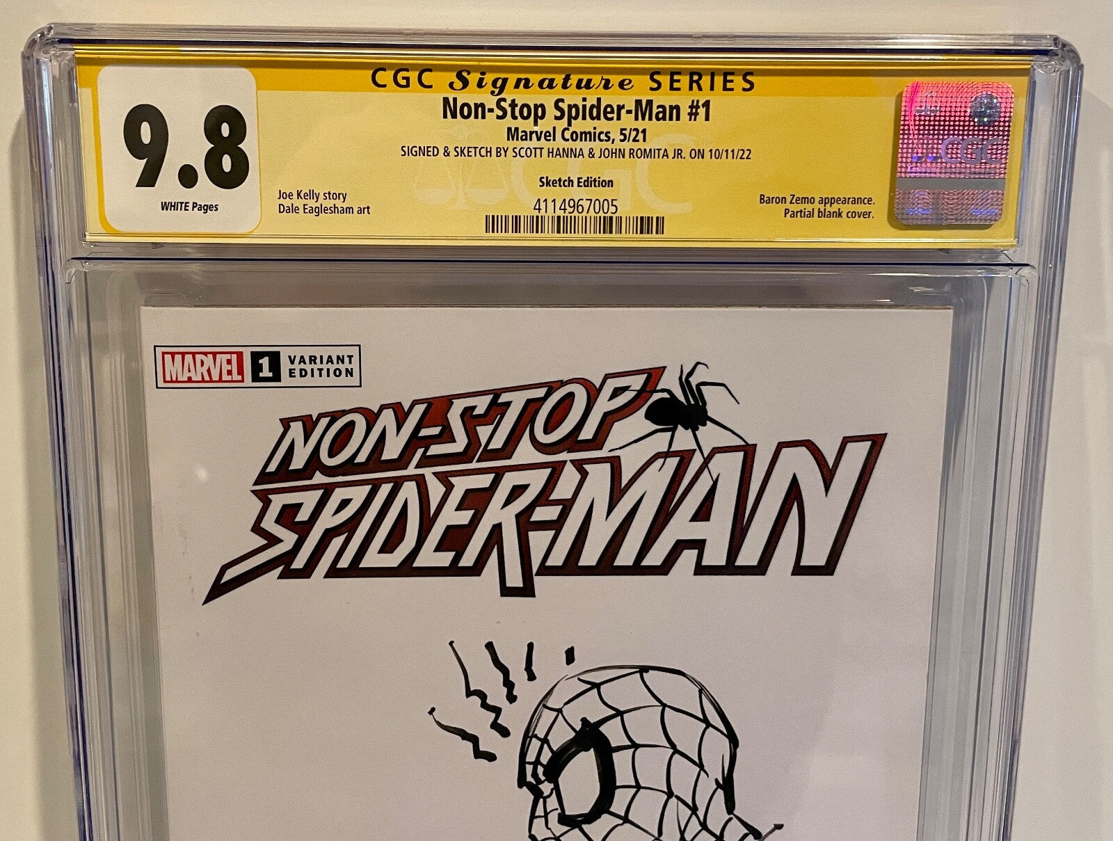 2021 Spiderman 1 Signed & Sketch John Romita Scott Hanna Blank Variant CGC 9.8 A1