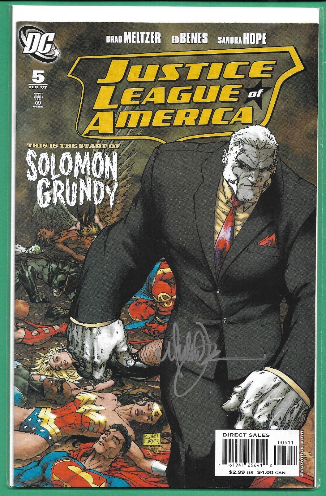 2007 DC Justice League Of America #5 Variant Signed by Michael Turner W/ COA0
