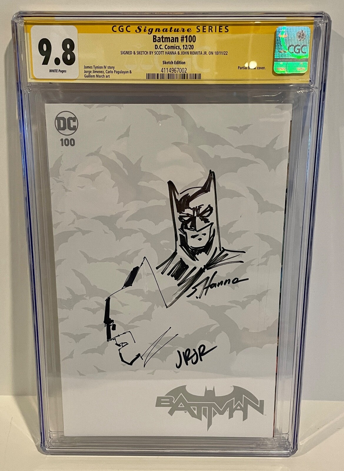 2020 Batman #100 Signed & Sketch John Romita Scott Hanna Blank Variant CGC 9.8 B0