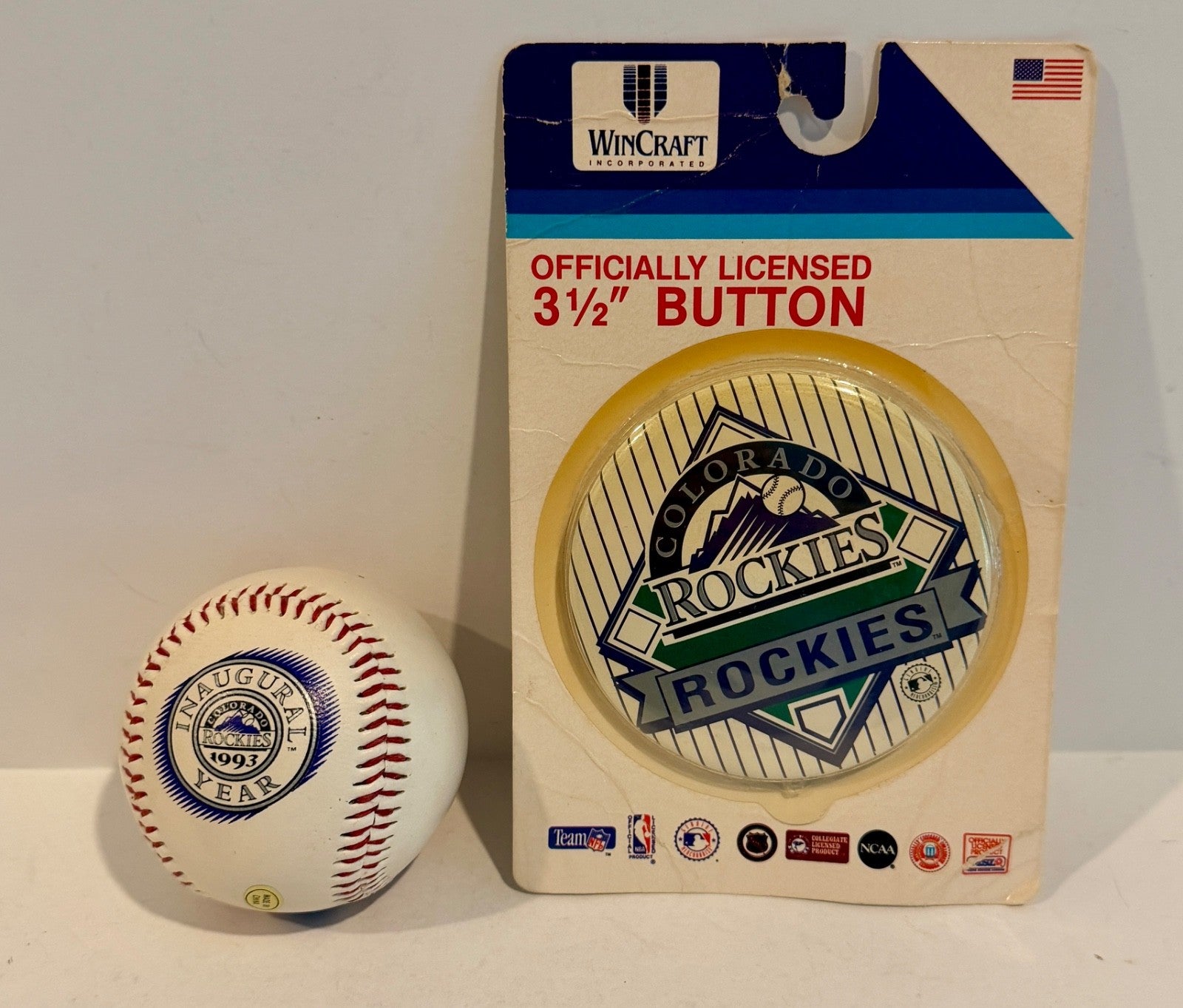1993 Colorado Rockies Vintage Inaugural Year Baseball & Pinback Pin 3 1/2 Button0