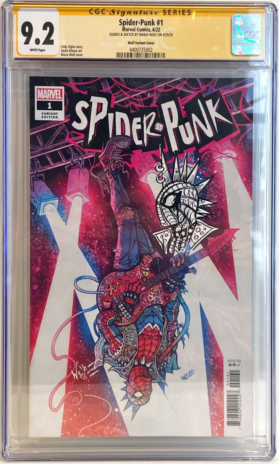 2022 Spider-Punk Marvel Variant #1 Signed & Sketch Maria Wolf Variant CGC 9.20
