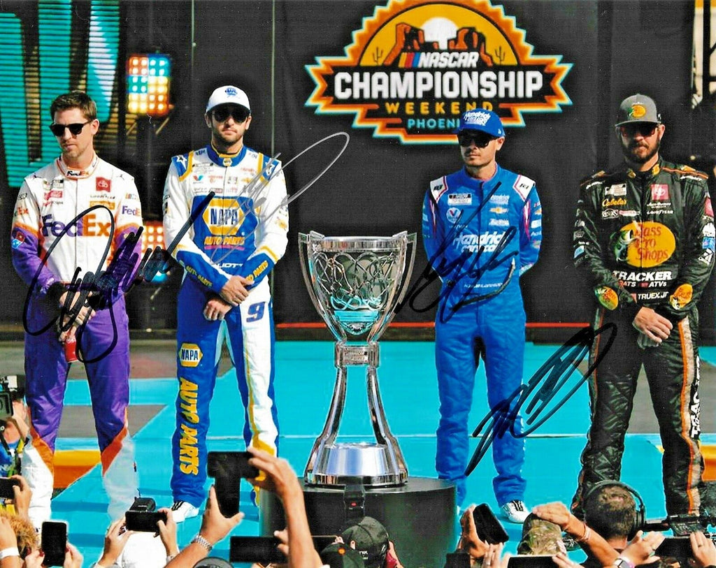 Championship 4 Kyle Larson Chase Elliott Hamlin Truex Signed Auto 8x10 Photo COA0