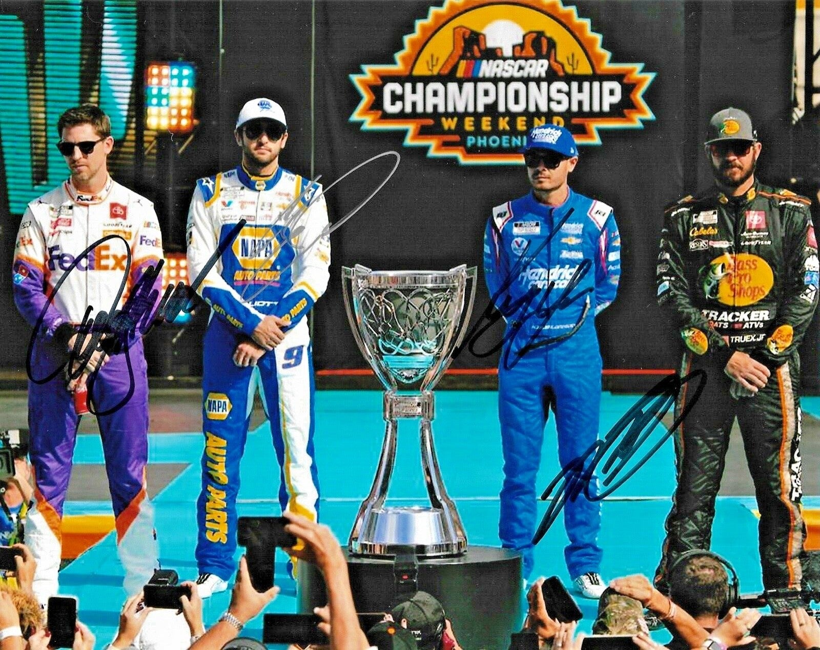 Championship 4 Kyle Larson Chase Elliott Hamlin Truex Signed Auto 8x10 Photo COA0