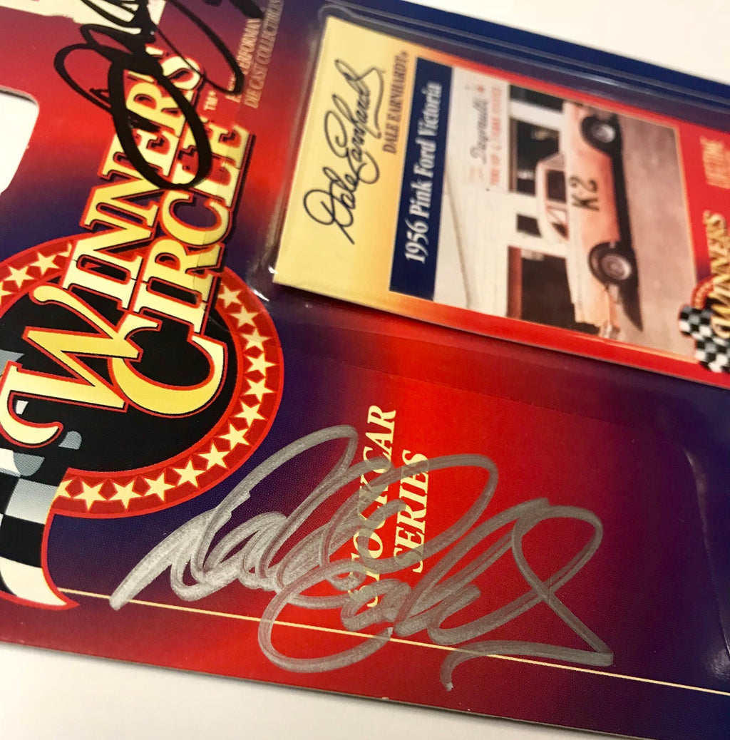 Dale Earnhardt Sr & Dale Earnhardt Jr Dual Signed 1/64 Pink Ford Diecast Car COA1