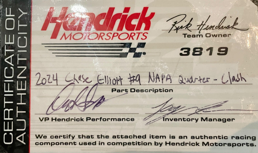 2024 Chase Elliott The Clash Napa Signed Race Used 7x10 Sheetmetal Piece (S)3
