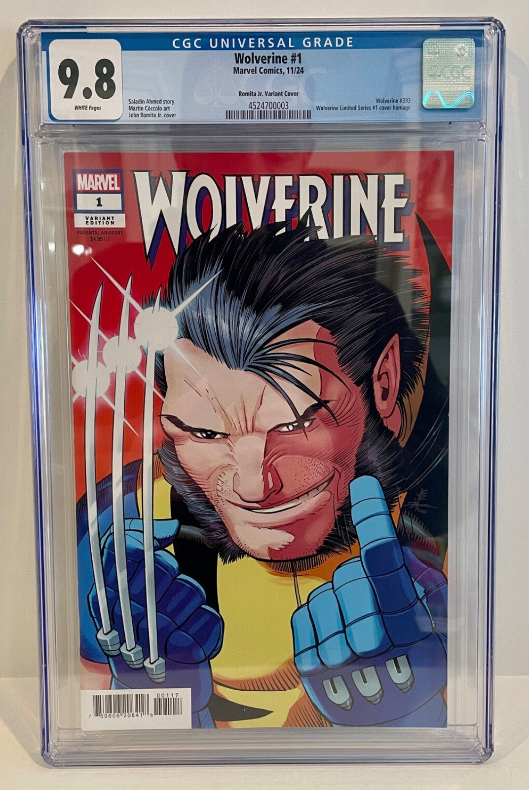 2024 Marvel Comics Wolverine #1 John Romita Jr Variant 1:25 CGC Graded 9.80