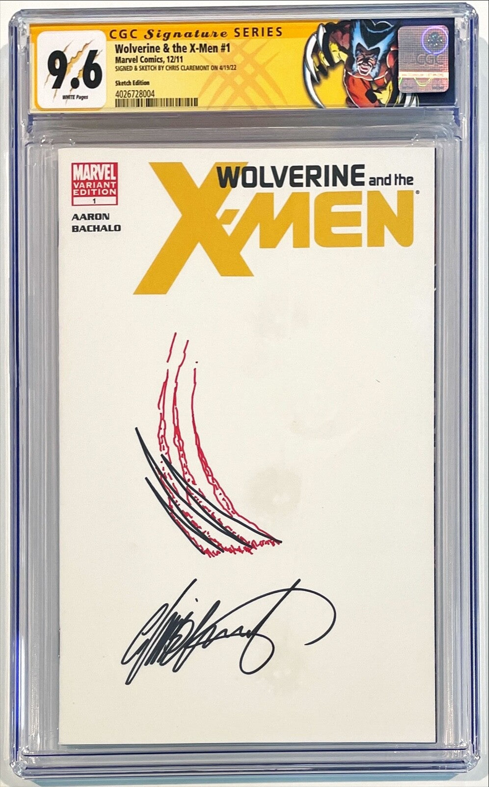 2011 Wolverine X-Men #1 Signed & Sketch Chris Claremont Blank Variant CGC 9.6 A0