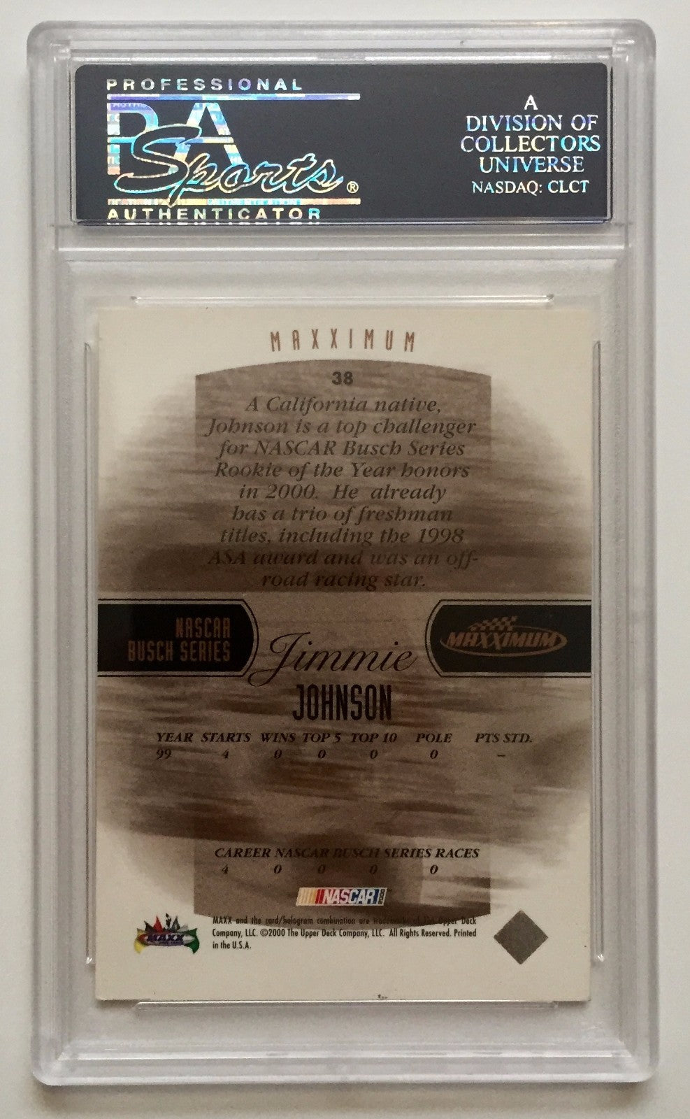2000 Maxximum Jimmie Johnson NASCAR Signed Rookie RC Card #38 PSA/DNA Slabbed1