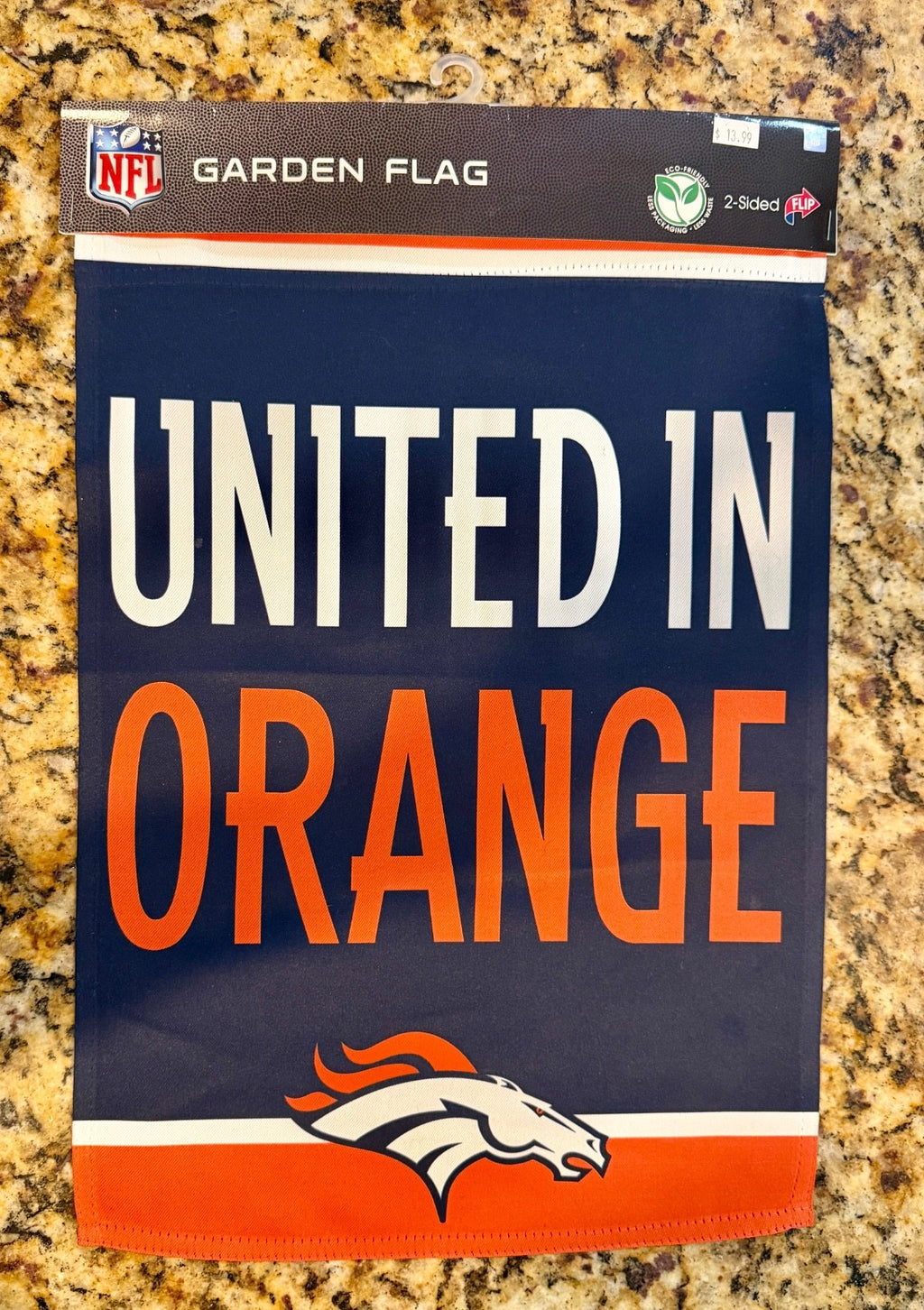 BRAND NEW Denver Broncos NFL Garden Flag Banner United In Orange 12x18 2 Sided0