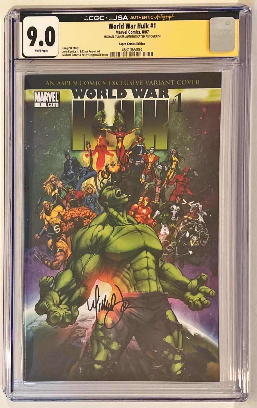 2007 Marvel Comics World War Hulk 1 Michael Turner Signed Auto Comic JSA CGC 9.00