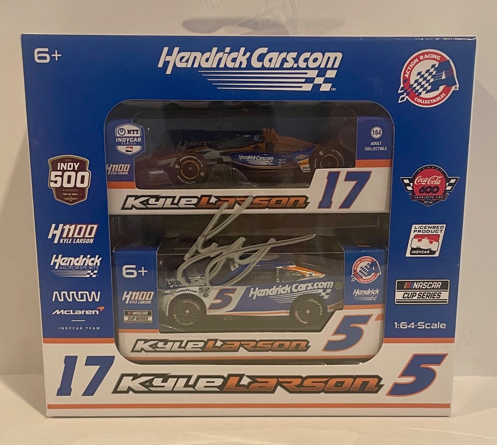 2025 Kyle Larson Indianapolis 500 1100 Signed Auto 1/64 Diecast Car Set W/ COA0