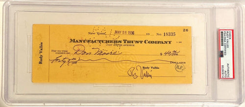 1936 Rudy Vallee American Singer Musician Signed Auto Personal Check PSA/DNA0