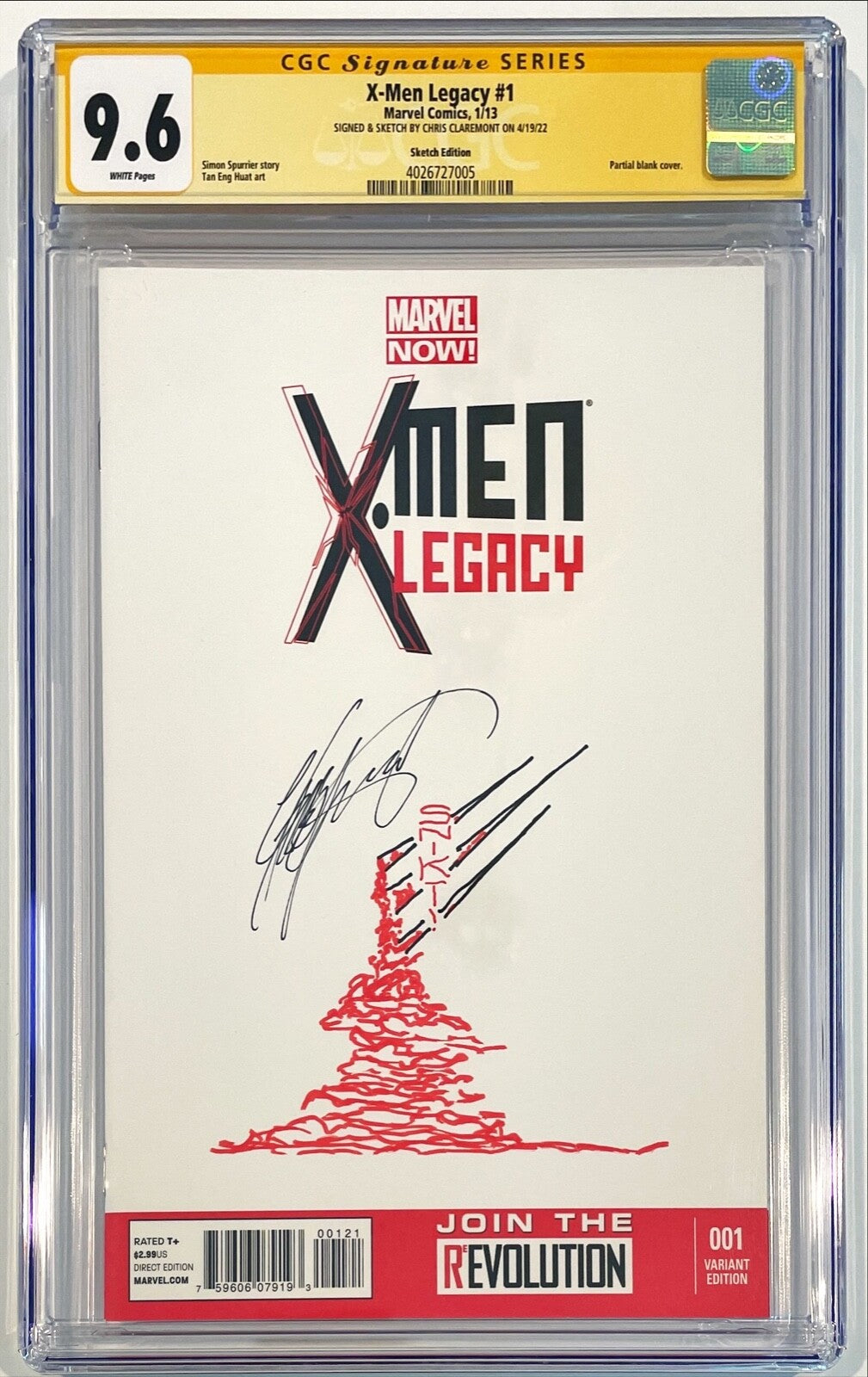 2013 X-Men Legacy #1 Signed & Sketch Chris Claremont Blank Variant CGC 9.60