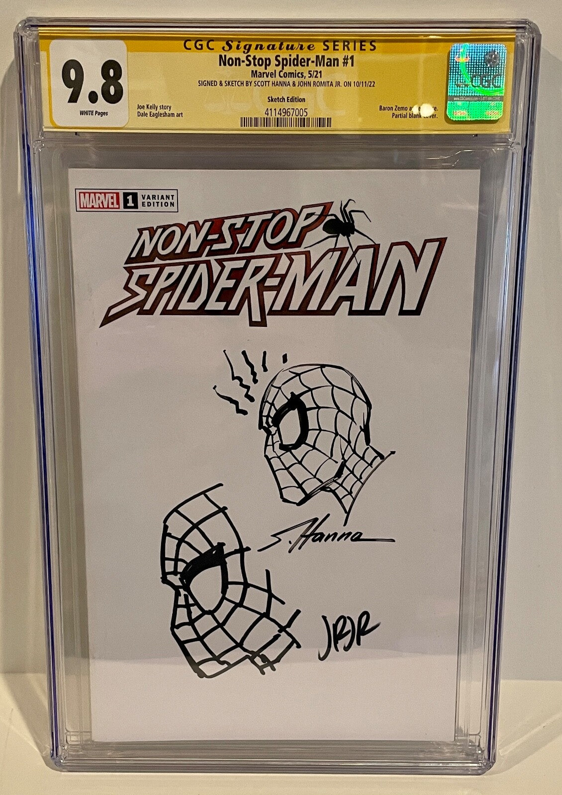 2021 Spiderman 1 Signed & Sketch John Romita Scott Hanna Blank Variant CGC 9.8 A0