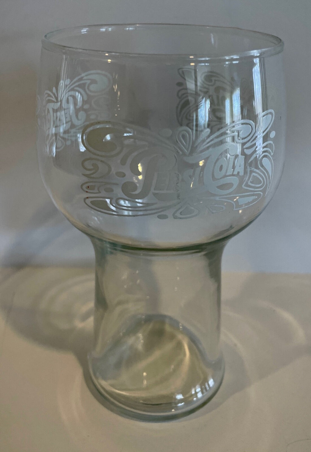 (2) 1970's Vintage Pepsi Cola Soda Pedestal Tumbler White Drinking Glass Cups2