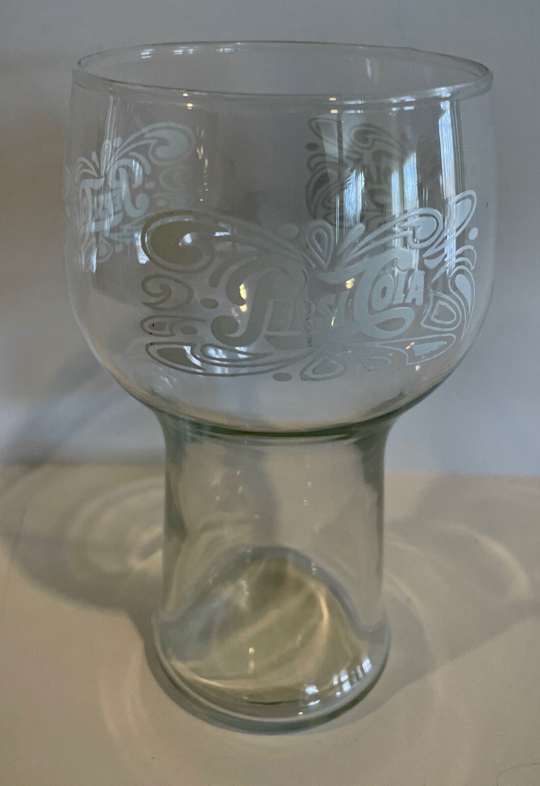 (2) 1970's Vintage Pepsi Cola Soda Pedestal Tumbler White Drinking Glass Cups2