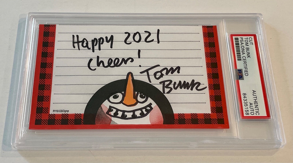 Tom Bunk Garbage Pail Kids Snowman Signed 3x5 Cut W/ Original Sketch PSA/DNA0