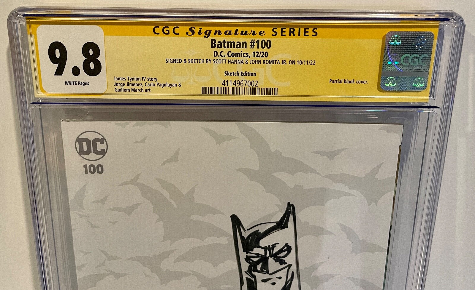 2020 Batman #100 Signed & Sketch John Romita Scott Hanna Blank Variant CGC 9.8 B1