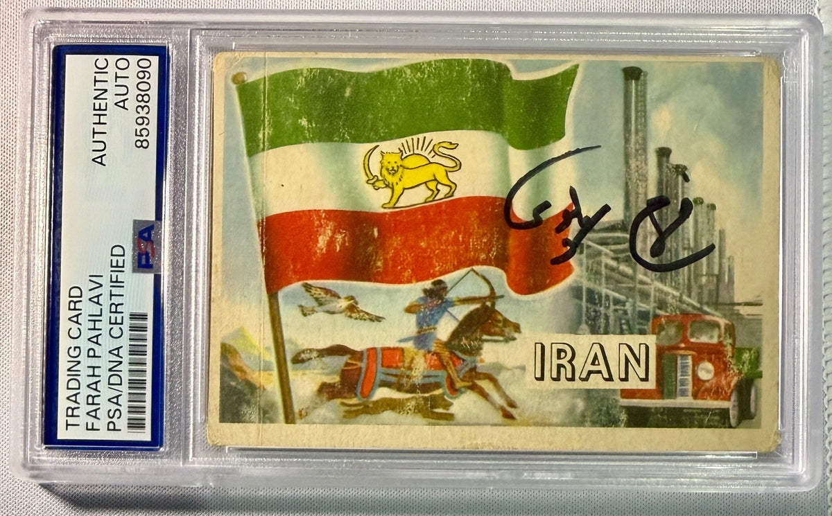 1956 Topps Flags Farah Pahlavi Queen Empress Of Iran Signed Auto Card #2 PSA DNA0
