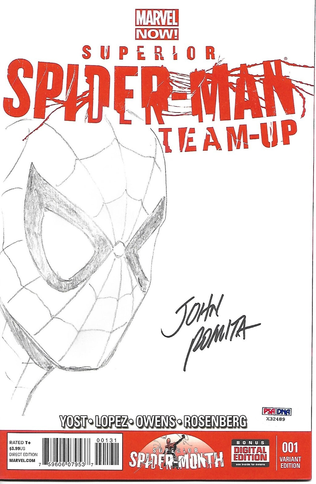 John Romita Signed Superior Spiderman #1 Marvel Original Art Sketch PSA/DNA COA0