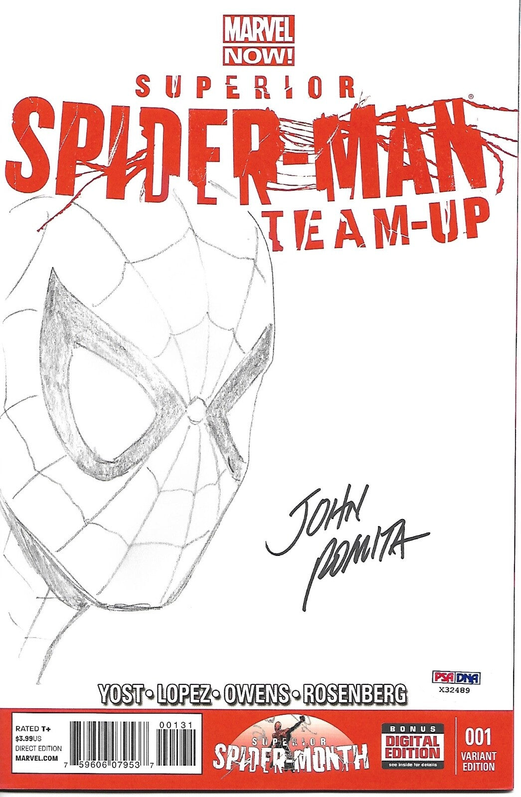 John Romita Signed Superior Spiderman #1 Marvel Original Art Sketch PSA/DNA COA0