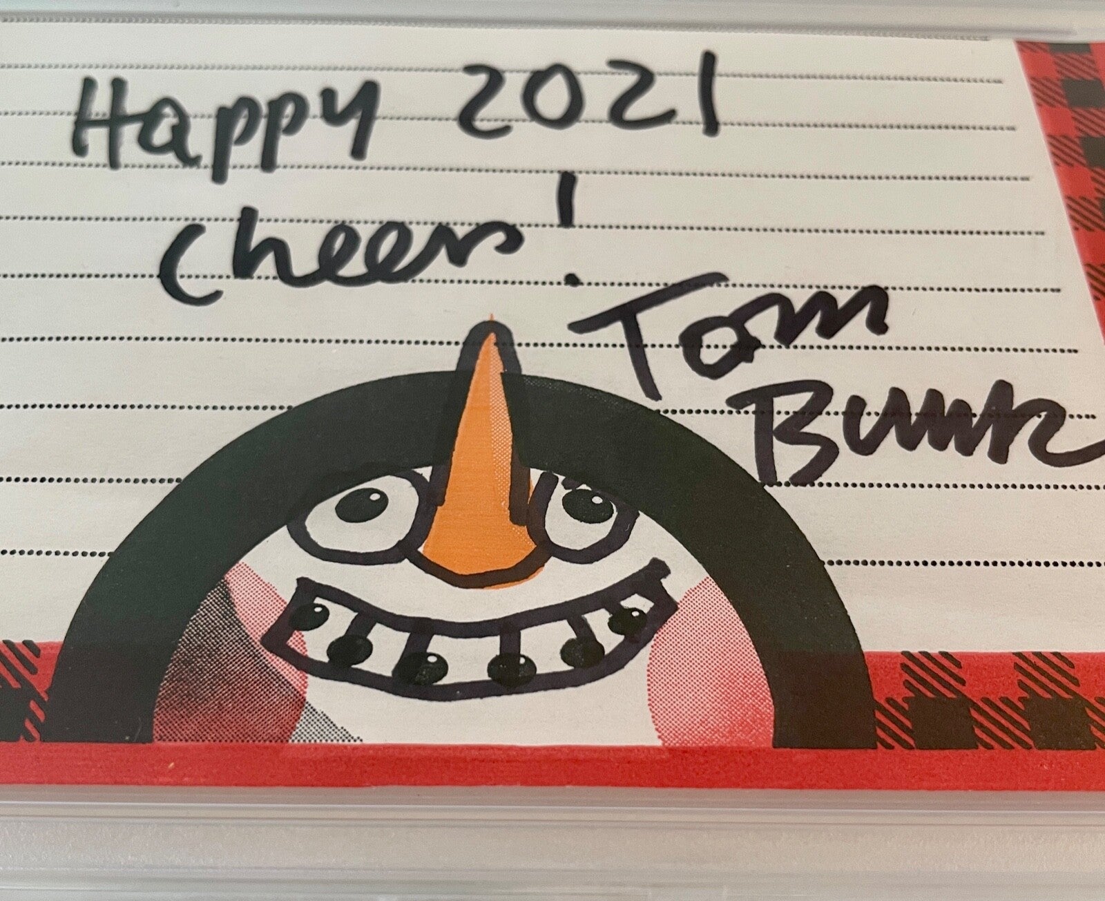 Tom Bunk Garbage Pail Kids Snowman Signed 3x5 Cut W/ Original Sketch PSA/DNA1