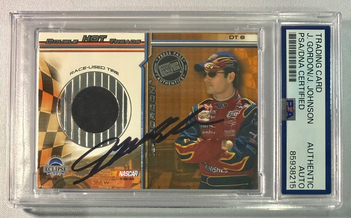2003 Press Pass Jeff Gordon Jimmie Johnson DUAL Tire Signed Auto Card PSA DNA0