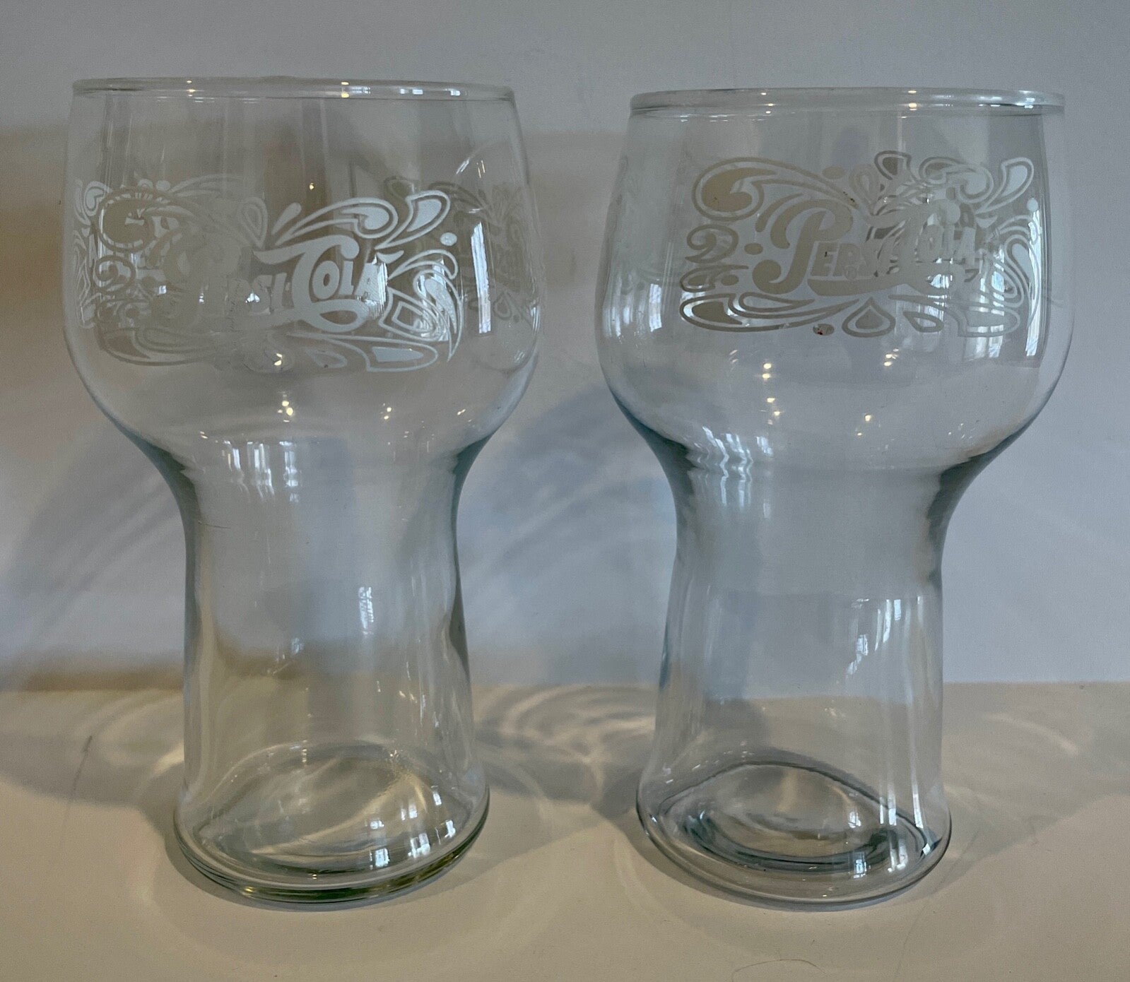 (2) 1970's Vintage Pepsi Cola Soda Pedestal Tumbler White Drinking Glass Cups0