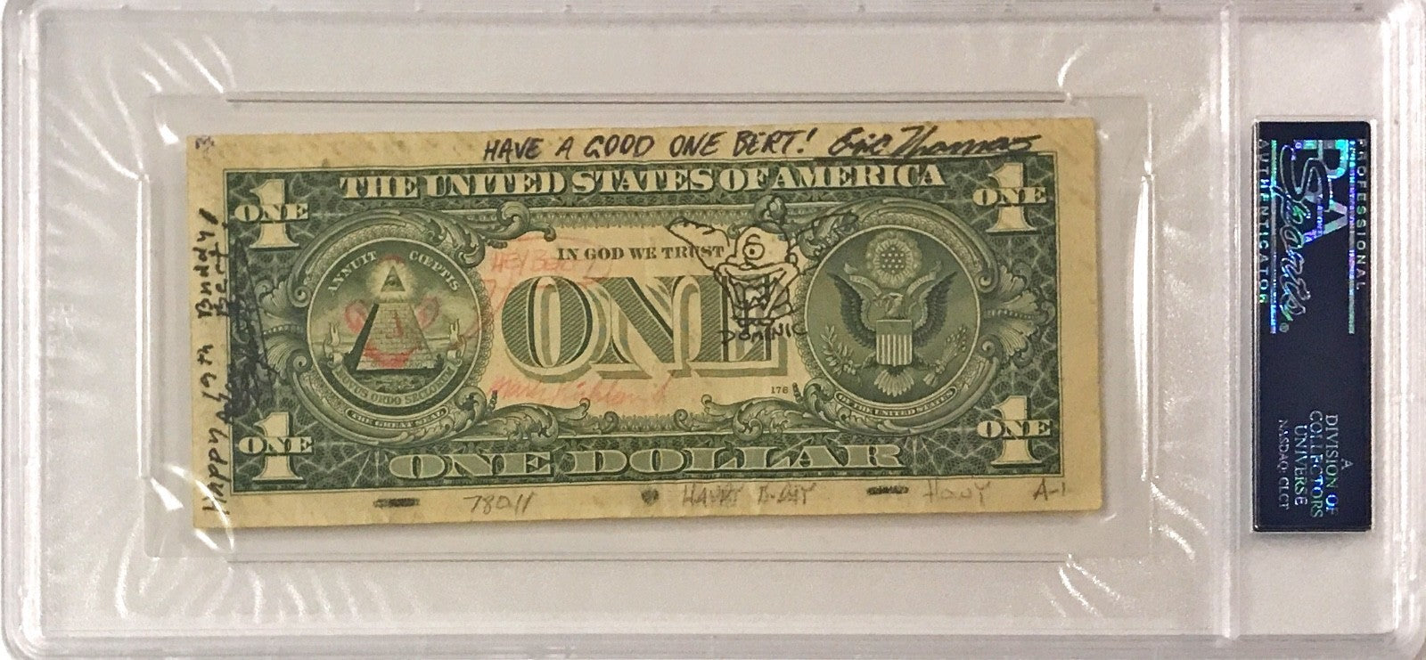 David Silverman Wes Archer Simpsons Multi Sketch & Signed Dollar Bill PSA/DNA 1
