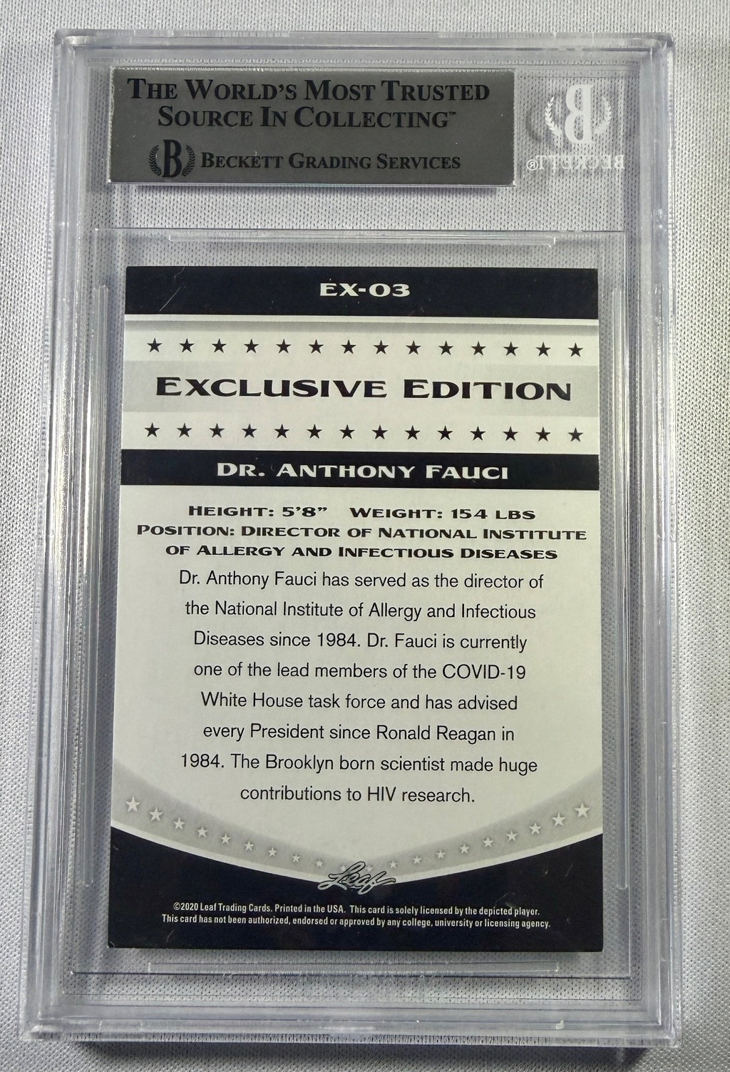 2020 Leaf Dr. Tony Anthony Fauci Covid Task Force Signed Auto Card BAS Beckett1