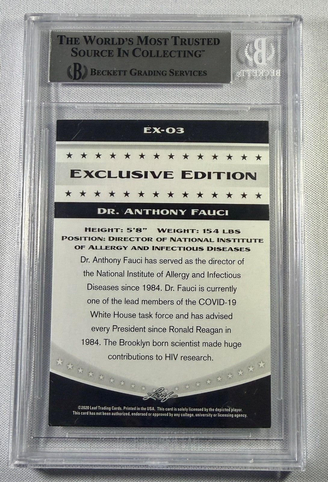 2020 Leaf Dr. Tony Anthony Fauci Covid Task Force Signed Auto Card BAS Beckett1