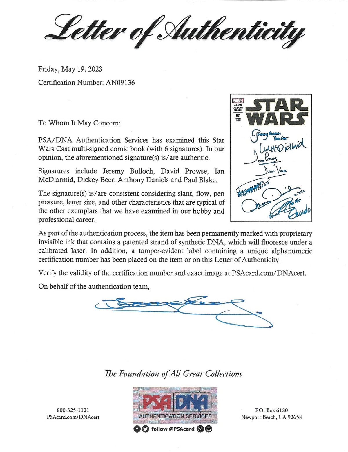 Star Wars Anthony Daniels Dave Prowse Bulloch 6x Signed Auto Comic #1 PSA/DNA B2