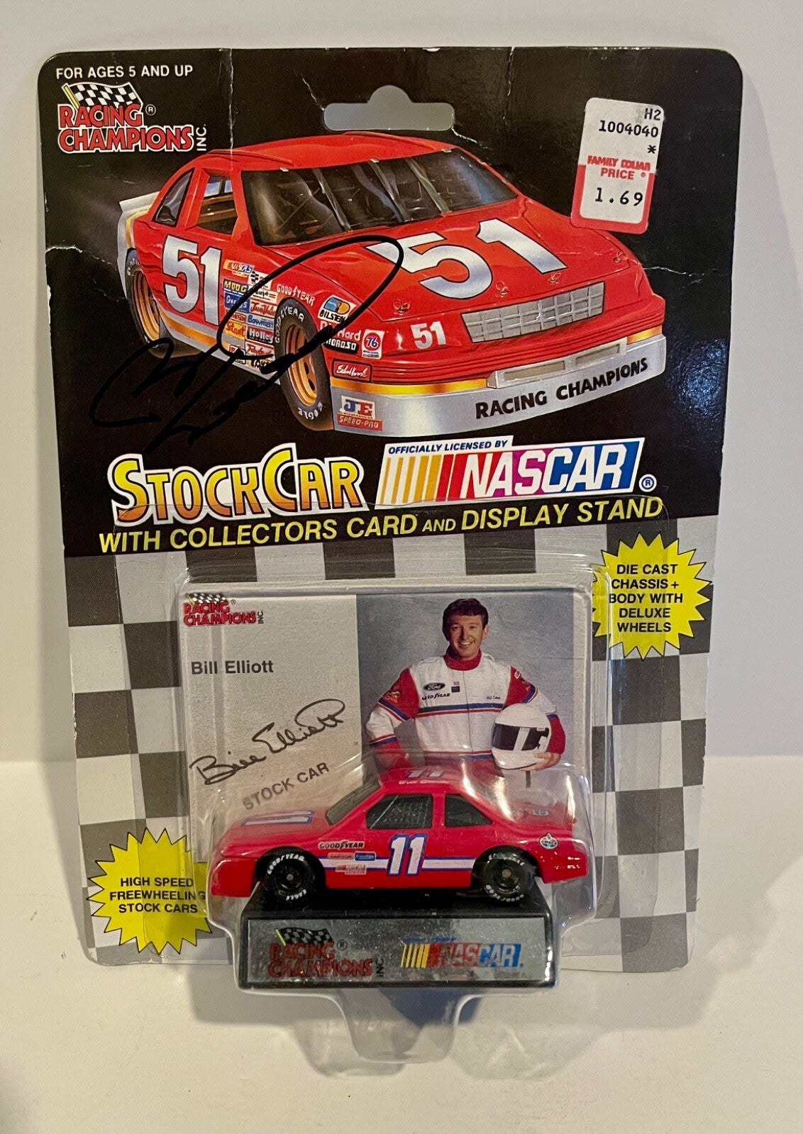 1992 Bill Elliott Amoco NASCAR #11 Signed Auto 1/64 Diecast Car W/ COA0