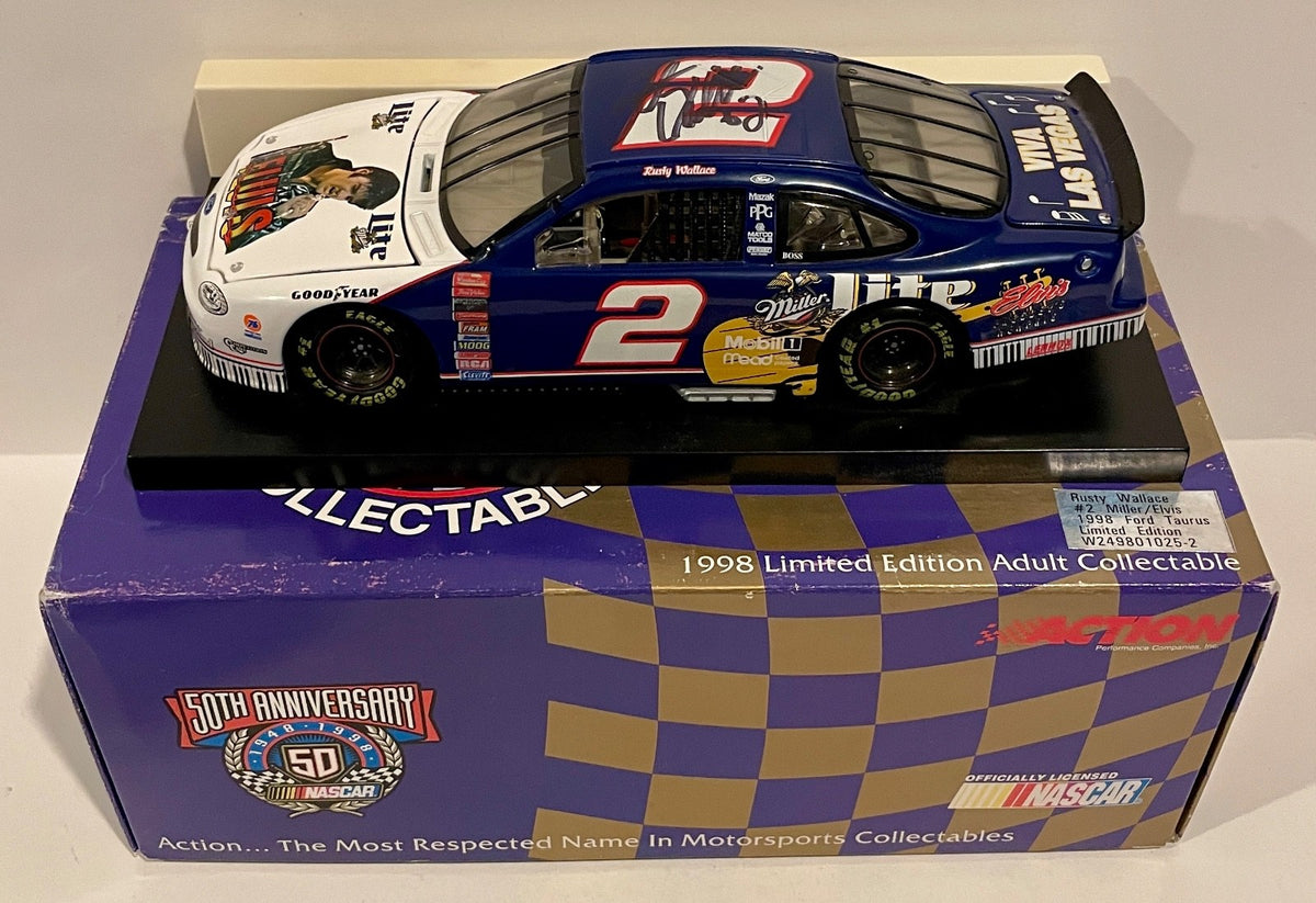 1998 Rusty Wallace Miller Lite Elvis Presley Signed Auto 1/24 Diecast Car COA0