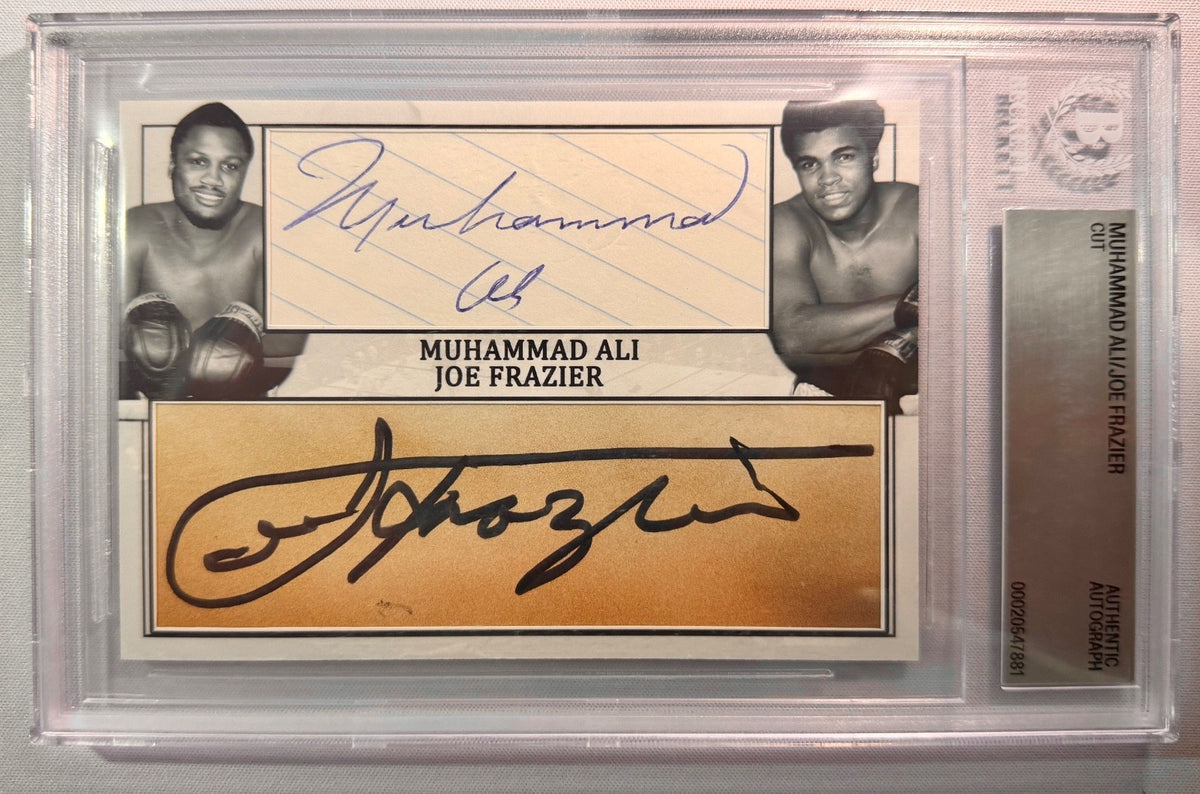 Muhammad Ali & Joe Frazier Signed Custom Cut Auto CARD BAS Beckett Slabbed0