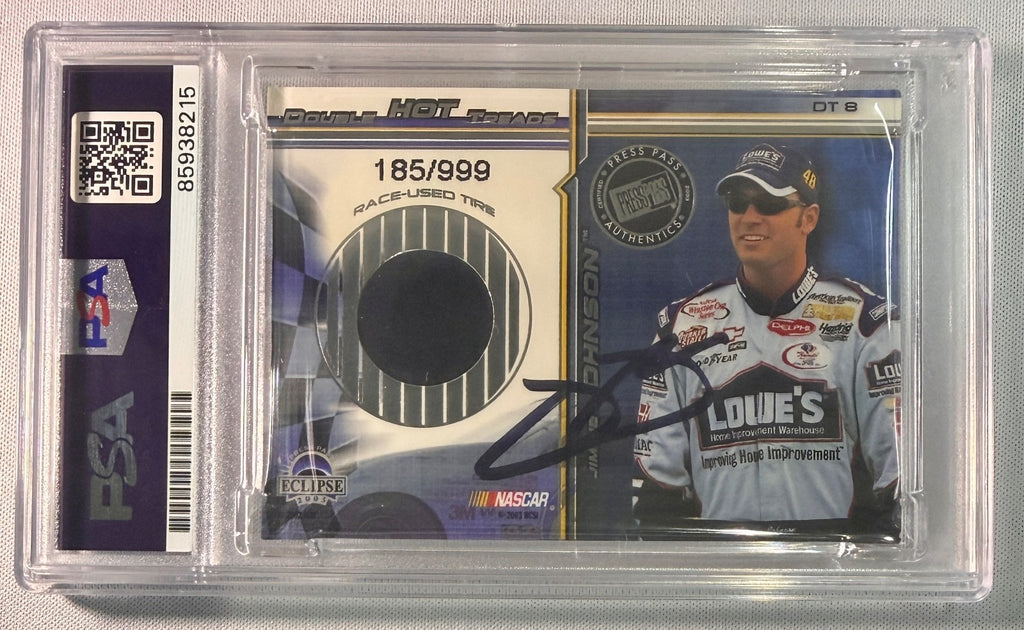 2003 Press Pass Jeff Gordon Jimmie Johnson DUAL Tire Signed Auto Card PSA DNA1