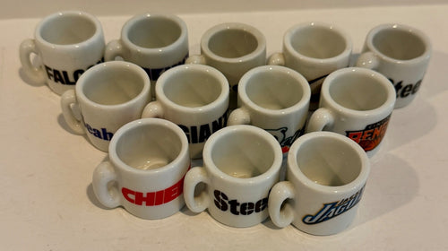 (12) Vintage 1990's NFL Mini Ceramic Mugs Vending Machine Toys Chiefs Steelers +1