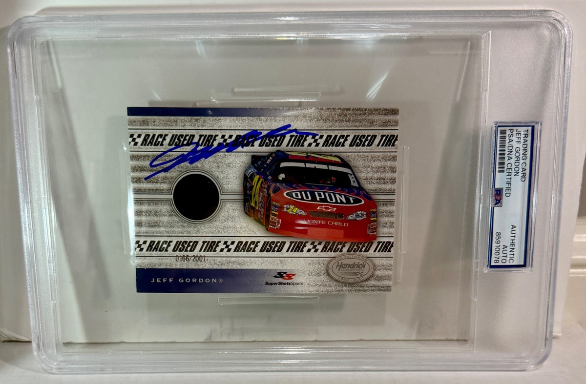 2001 Super Shots JUMBO Jeff Gordon Race Used Tire Signed Auto Card PSA DNA0