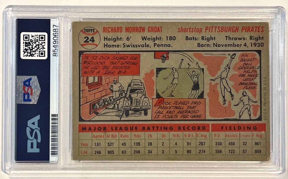 1956 Topps Dick Groat Pittsburgh Pirates Signed Auto Card #24 PSA DNA1